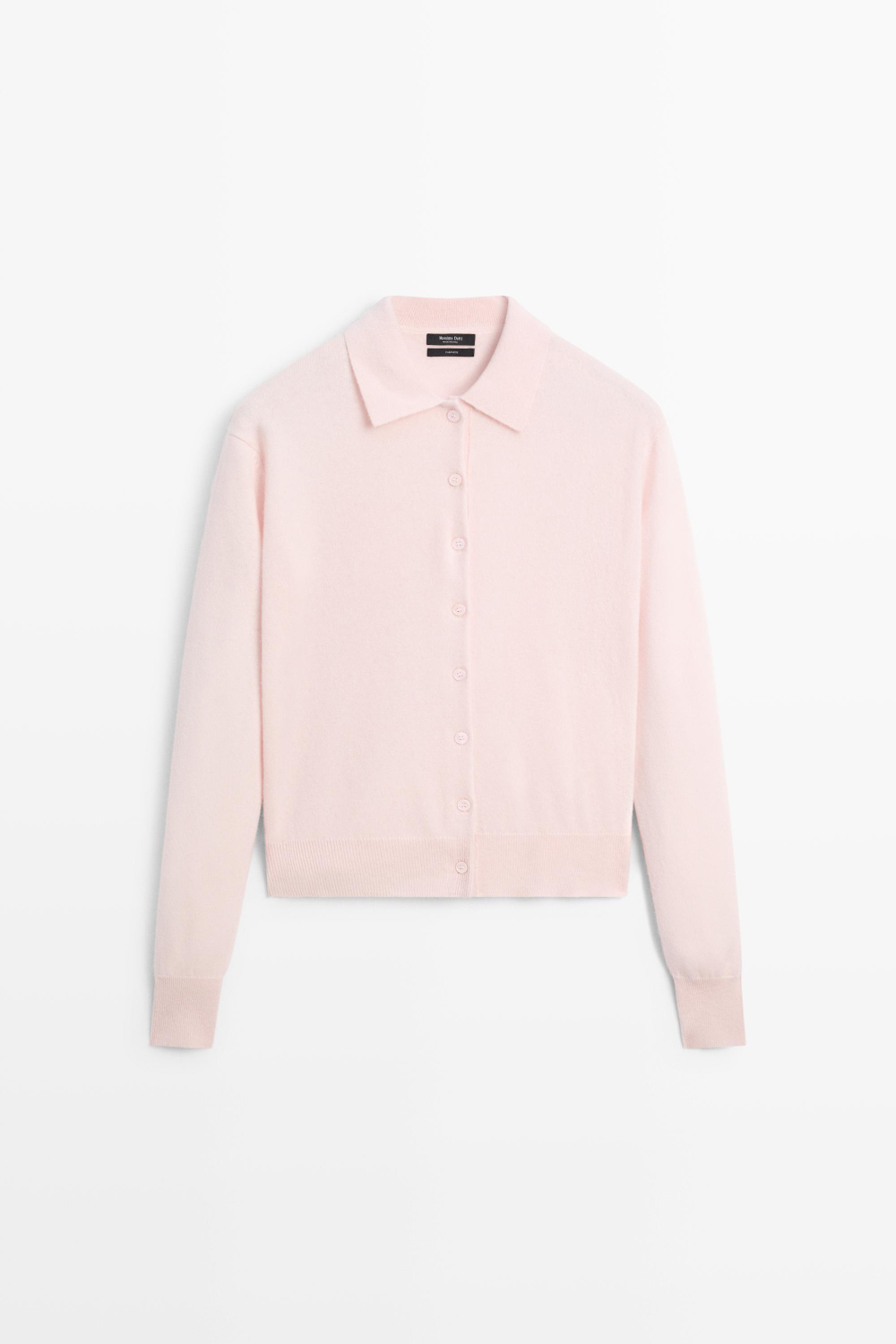 Massimo Dutti Кардиган из 100% кашемира с воротником поло, розовый