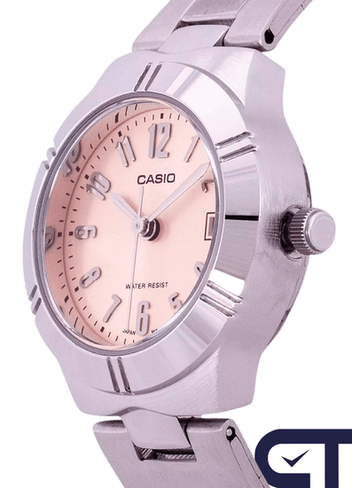 Casio LTP-1241D-4A3 — женские часы с нежно-розовым циферблатом и датой