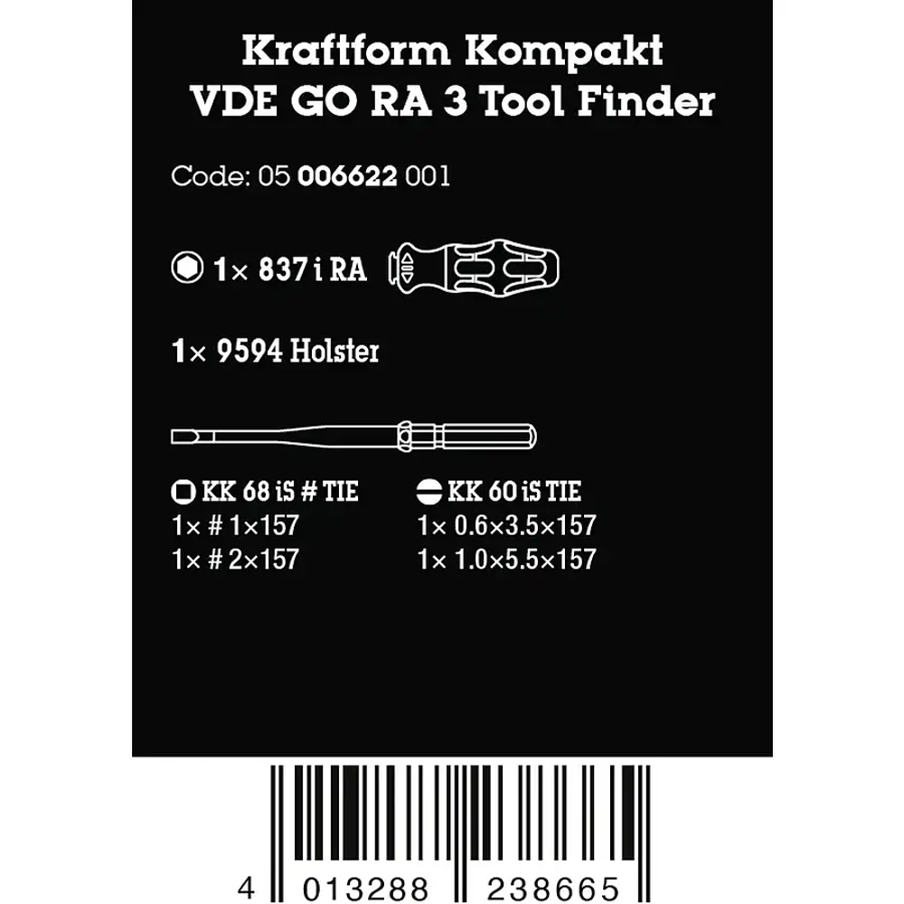 Отвертка с трещоткой со сменными насадками Kraftform Kompakt VDE GO RA 3 WERA 05006622001
