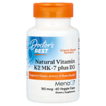 Doctor's Best, Натуральный витамин K2 MK-7 плюс D3, 180 мкг, 60 растительных капсул
