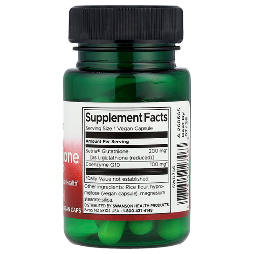 Swanson Vitamins, L-глутатион с коэнзимом Q10, 30 веганских капсул