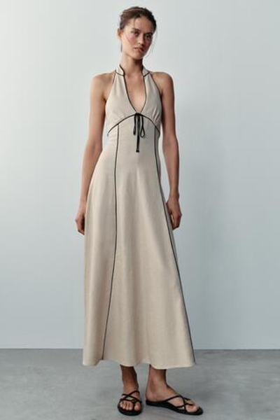 ЛЬНЯНОЕ ПЛАТЬЕ С КОНТРАСТНОЙ ОТДЕЛКОЙ — ZARA