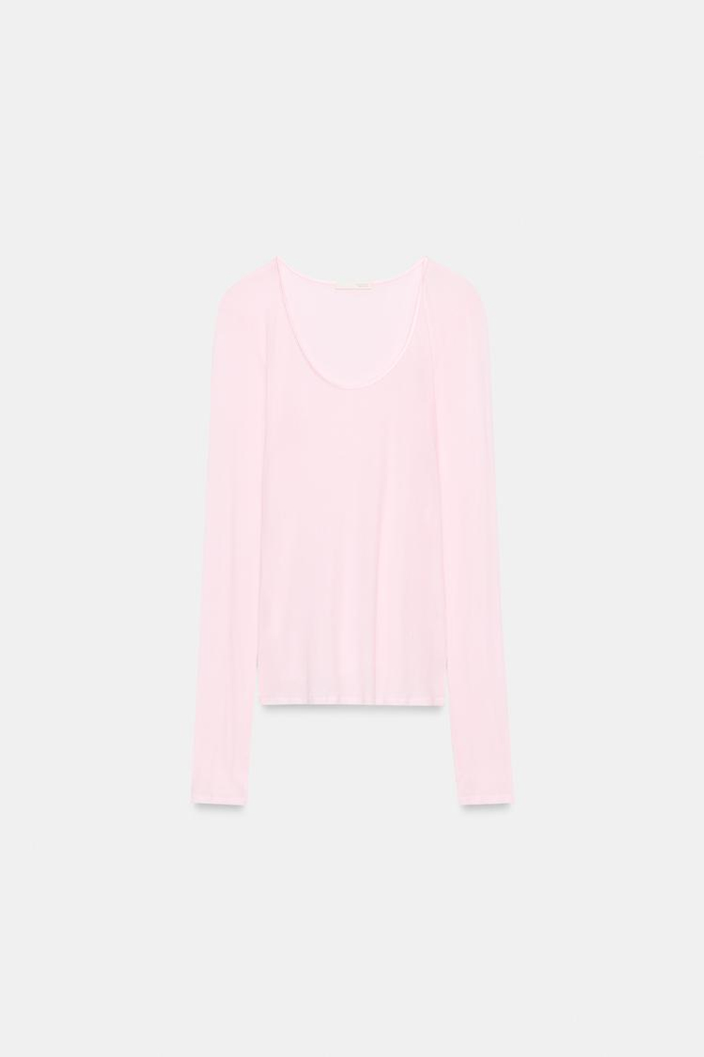 ZARA ХЛОПКОВАЯ ФУТБОЛКА С КРУГЛЫМ ВЫРЕЗОМ, ПАСТЕЛЬНО-РОЗОВЫЙ