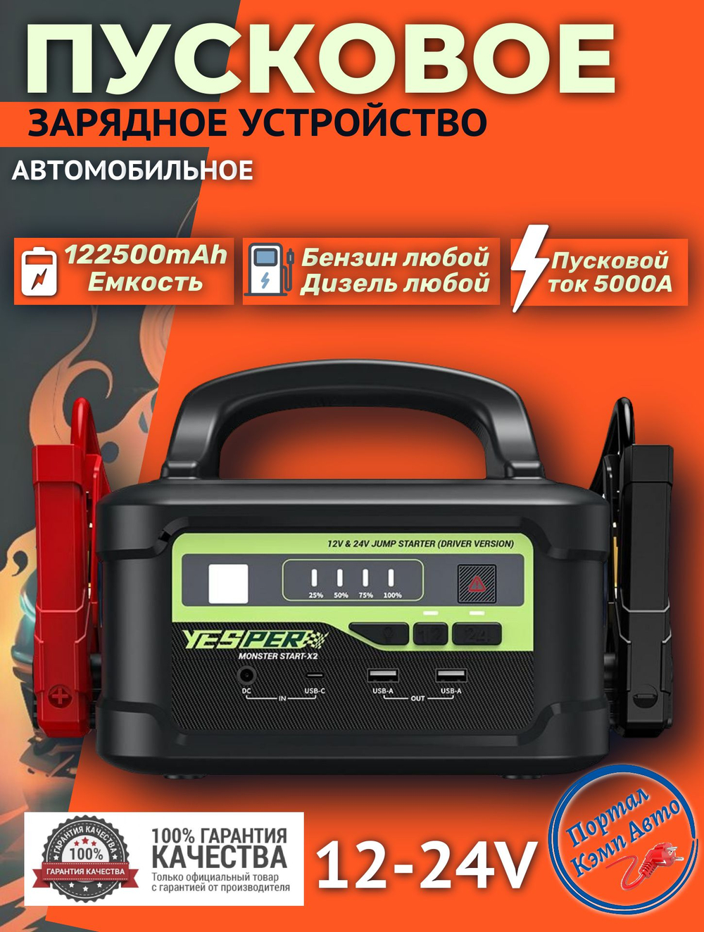 Устройство пусковое портативное бустер Yesper 122500mAh 5000A 12-24V Model: Monster Start-Р2
