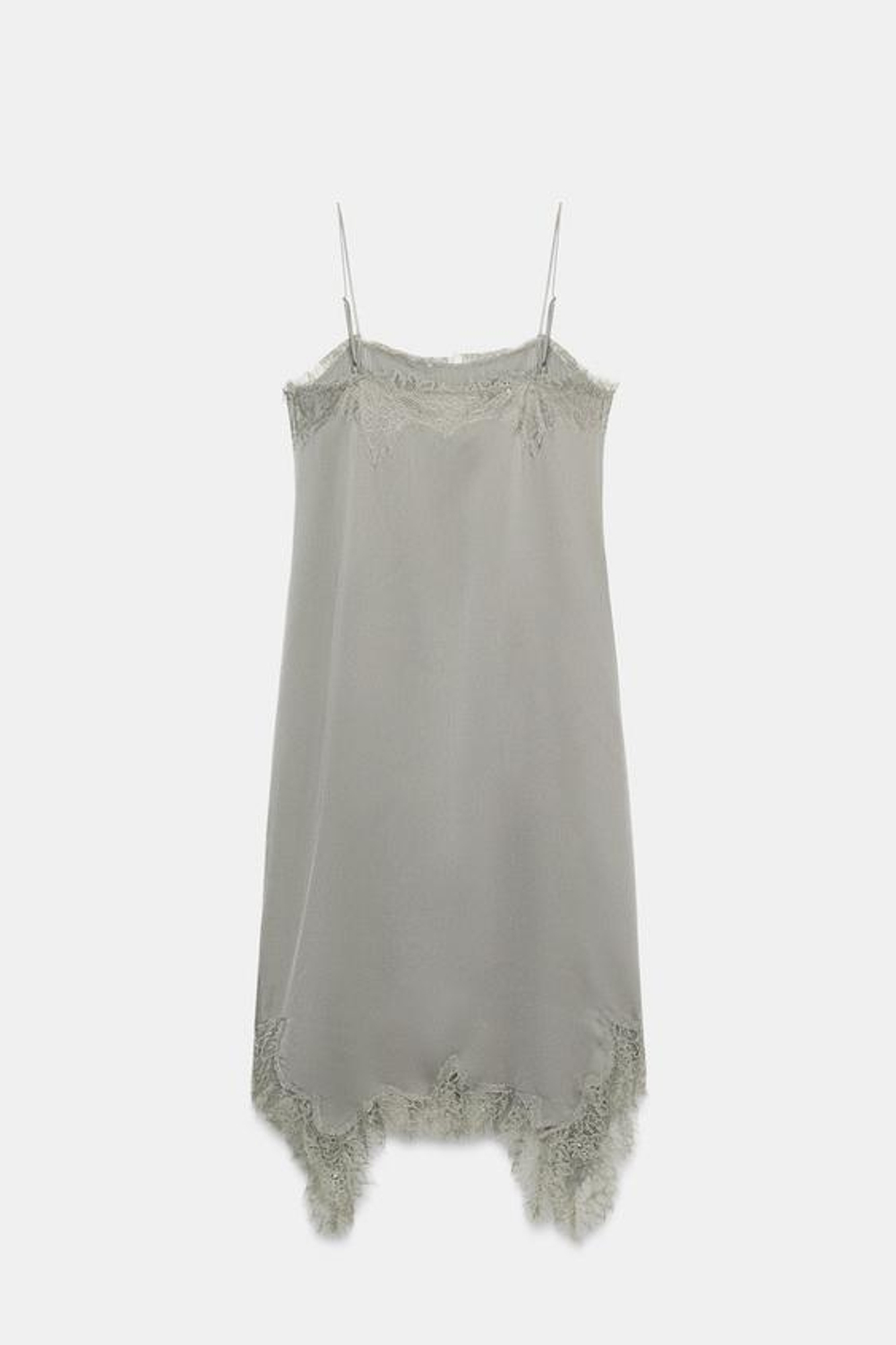ZARA ПЛАТЬЕ МИДИ С КРУЖЕВОМ — ZW COLLECTION, МЯГКИЙ СЕРЫЙ