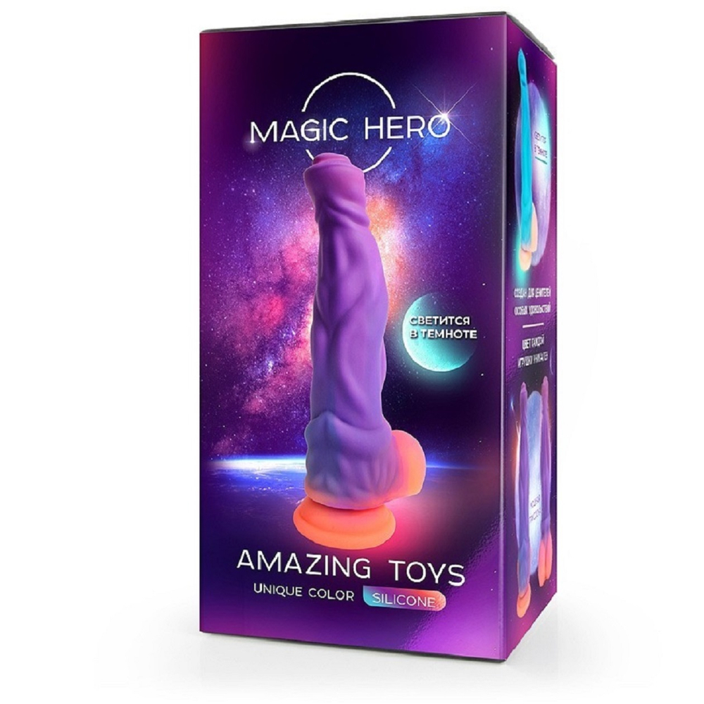 Фаллоимитатор с присоской Magic Hero светящийся в темноте 21,5 см