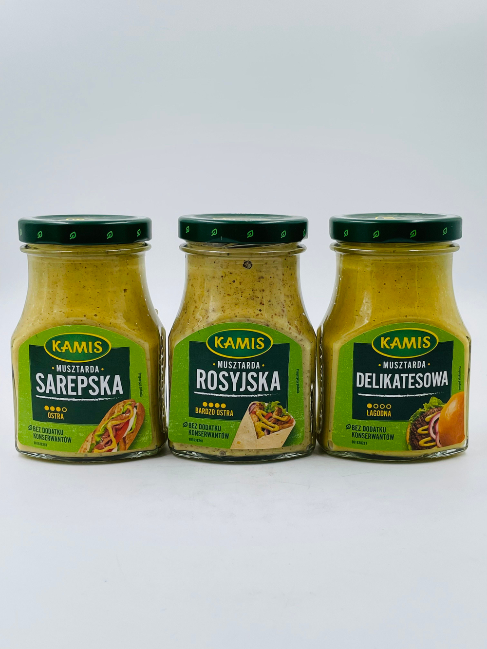Набор горчиц Kamis - Sarepska/Delikatesowa/Rosyjska, 3 шт. по 185 г (Польша)