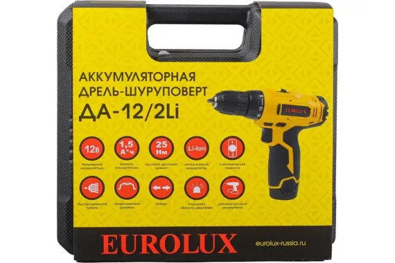 Аккумуляторная дрель-шуруповерт EUROLUX ДА-12/2Li