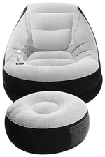 Кресло надувное Intex 68564 Ultra Lounge 137х102х79 см с пуфиком / Шезлонг надувной Интекс велюровый с подстаканником для дома и дачи