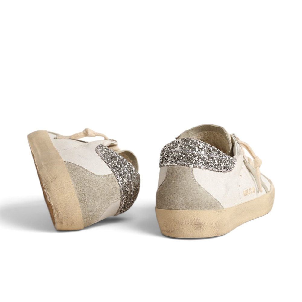 Women’s Super-Star with gray star and silver glitter heel tab