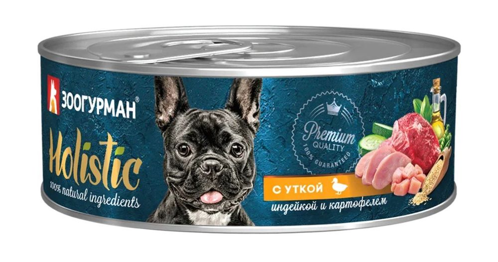 Зоогурман влажный корм для собак "Holistic" с уткой, индейкой и картофелем 100 г