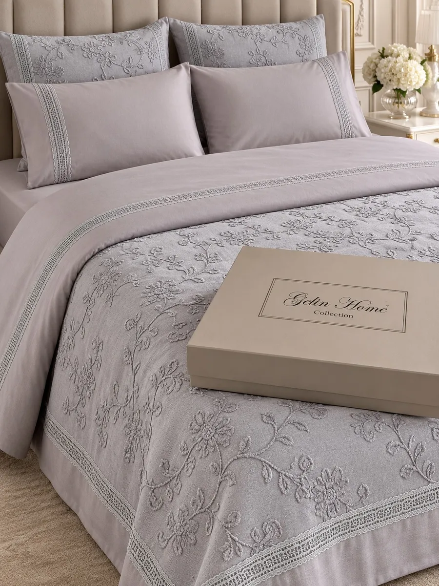 Gelin Home КПБ 7 пр. ELMINA серый цвет покрывало 240*260, пододеяльник 200*220, простынь 240*260, наволочки 50*70 2шт, декоративные наволочки 50*70 2шт GLNS401 — фото 6