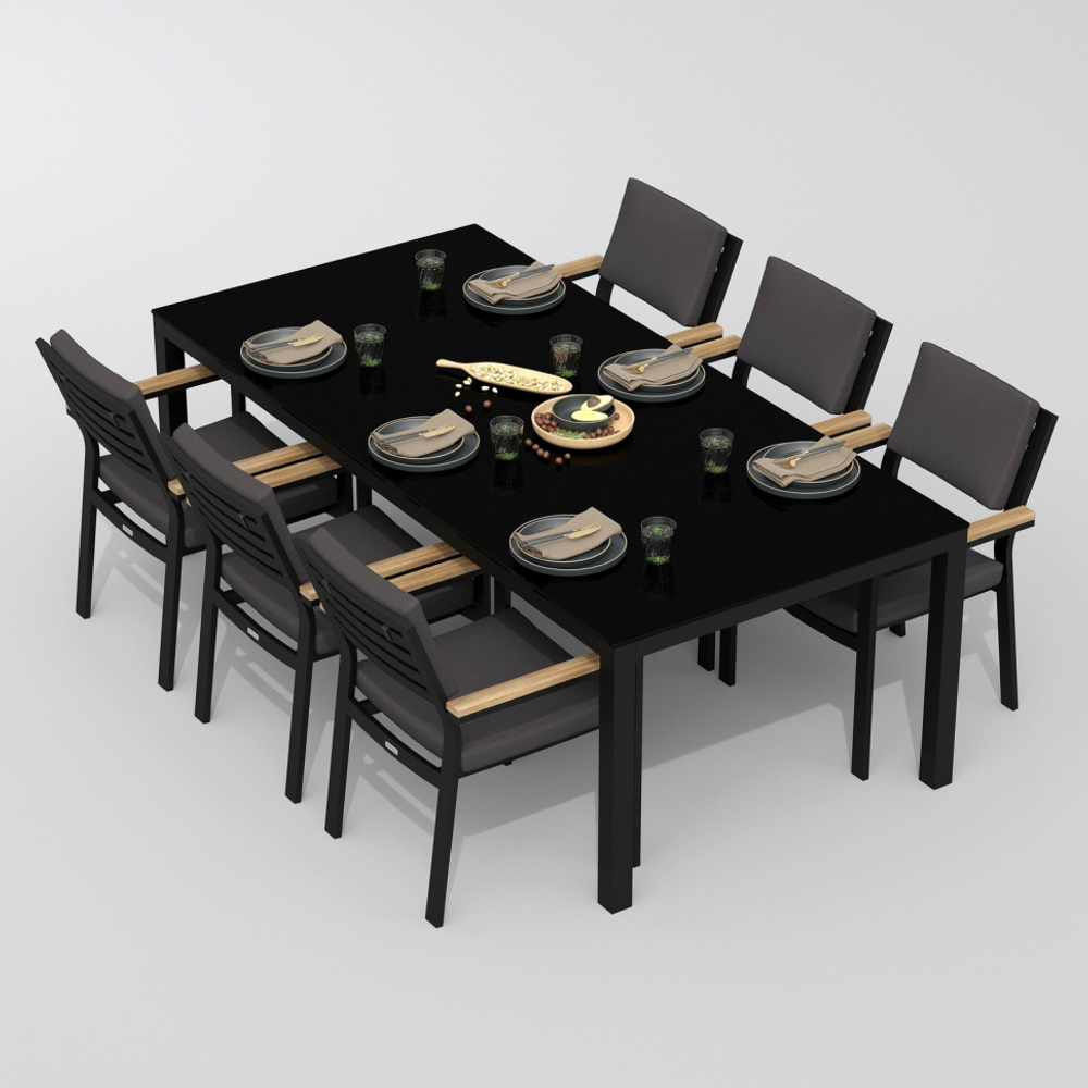 Обеденная группа Ideal Patio КАНА  БОНТА  каркас карбон, стол стекло 200, ткань антрацит