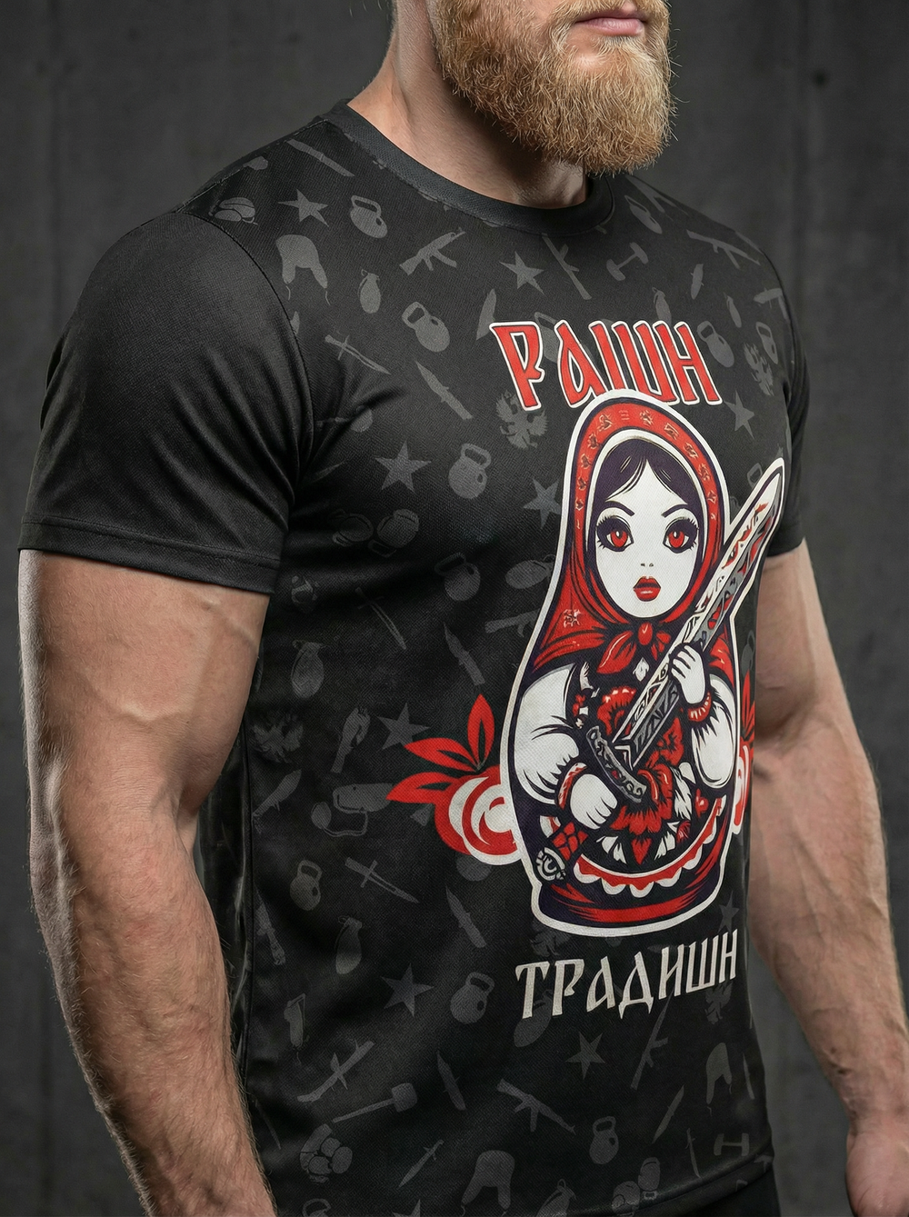 Футболка тренировочная мужская черная LEGENDA Матрёшка