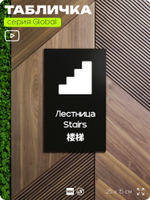 Табличка Лестница, на дверь и стену, информационная и мультиязычная (русский, английский, китайский), серия GLOBAL, 25х15 см, Айдентика Технолоджи