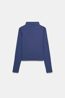 ZARA ФУТБОЛКА С ВОРОТНИКОМ-СТОЙКОЙ, СИНИЙ