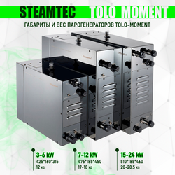 Steamtec TOLO MOMENT 45 - 4,5 кВт парогенераторы для хамама и турецкой бани / Серия PLATINUM со встроенной музыкой, пультом на 9-ти языках и возможностью монтажа без термодатчиков