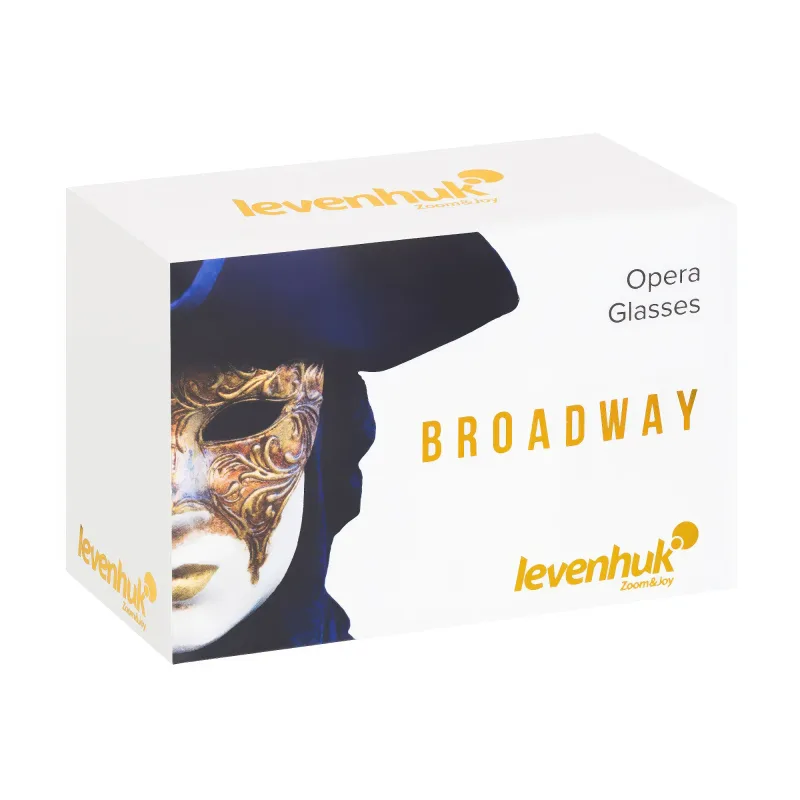 Театральный бинокль Levenhuk Broadway 325B, красный, сбоку упаковка с маской