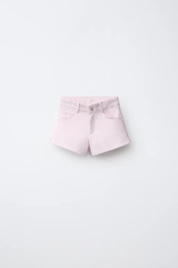 ZARA ШОРТЫ С ЗАКЛЕПКАМИ И ЗВЕЗДАМИ, РОЗОВЫЙ