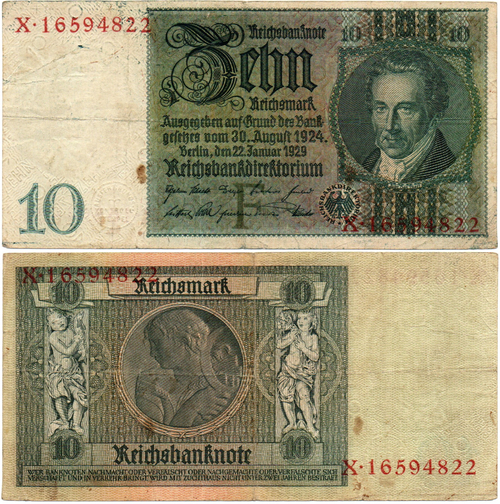 Банкнота Германия 10 марок 1929 год
