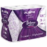 Бумага туалетная 3-х слойная, 24 рулона (24х16,5 м), LAIMA Deluxe, 100% целлюлоза, 115397