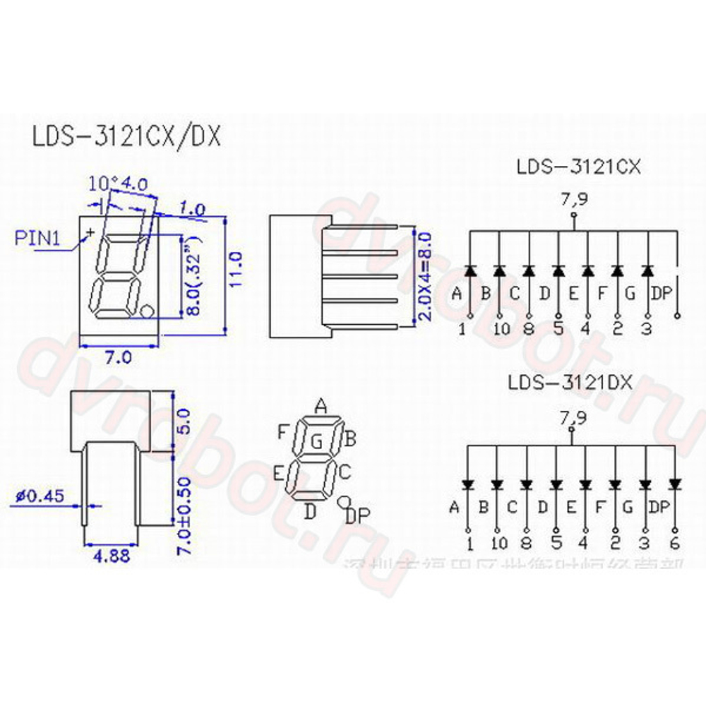 Индикатор LED 1- 0.32" - красный