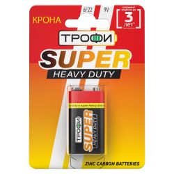 Батарейки Трофи 6F22-1BL SUPER HEAVY DUTY Zinc | Батарейки Солевые