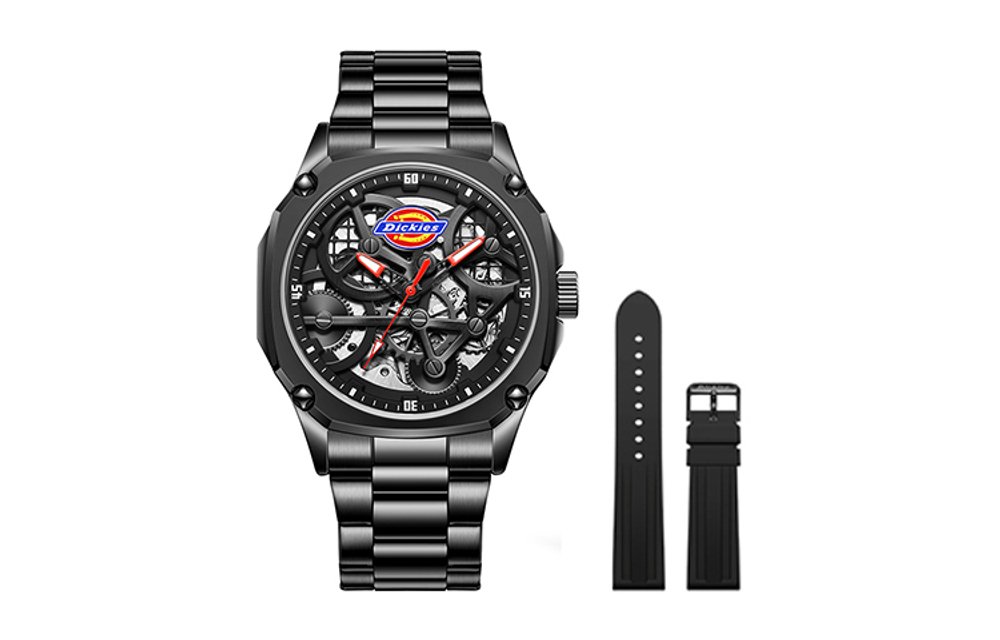 Dickies Creator Collection Emperor Cool Fit Wrist Watch Mechanical Movement Silicone Strap Skeleton Dial Men"s Watches