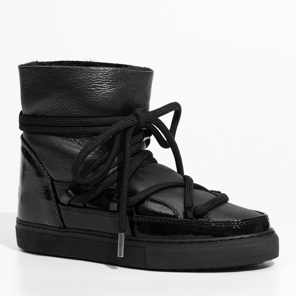 Высокие комбинированные кеды INUIKII 75202-007 Sneaker Gloss Black на меху