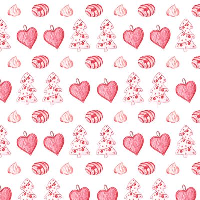Рождественские сердца и елки (красный) / Christmas hearts and trees (red)