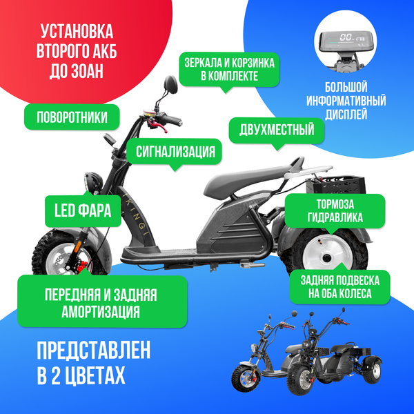 Электроскутер IKINGI M6 PRO TRIKE 6000W - Карбон фото №3