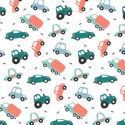 Buy baby fabric print hand drawn cars white emerald