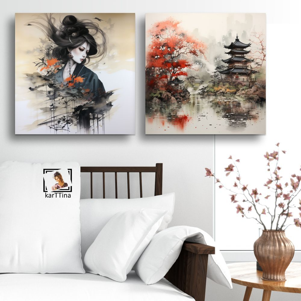 Картина модульная "Она самурай", 80 см х 40 см