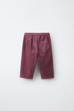 ZARA БРЮКИ БЭГГИ ИЗ ВЕЛЬВЕТА С НАШИВКОЙ, РОЗОВЫЙ
