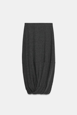 ZARA ЮБКА МИДИ ИЗ МЯГКОЙ ТКАНИ, СЕРЫЙ