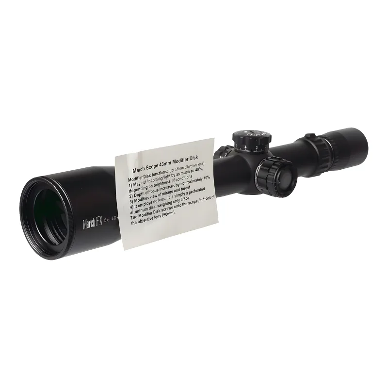 Прицел March-FX 5-40x56 FML-1 FFP, подсветка, 0.1Mil - общий вид с информационной карточкой