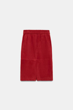 ZARA ЮБКА МИДИ ИЗ 100% КОЖИ — ZW COLLECTION, КРАСНЫЙ