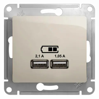 GLOSSA USB РОЗЕТКА A+A, 5В/2,1А, 2х5В/1,05А, механизм, МОЛОЧНЫЙ