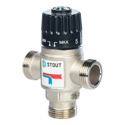 Клапан термостатический смесительный STOUT - 1" НР (регулировка 35-60°С,  kvs - 1,6 м3/ч)