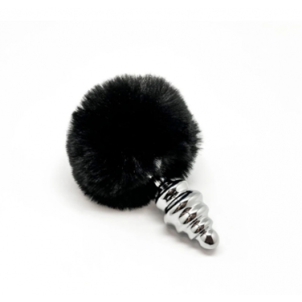 Анальный плаг Alive Fluffy Twist чёрный M (8×3,4 см)