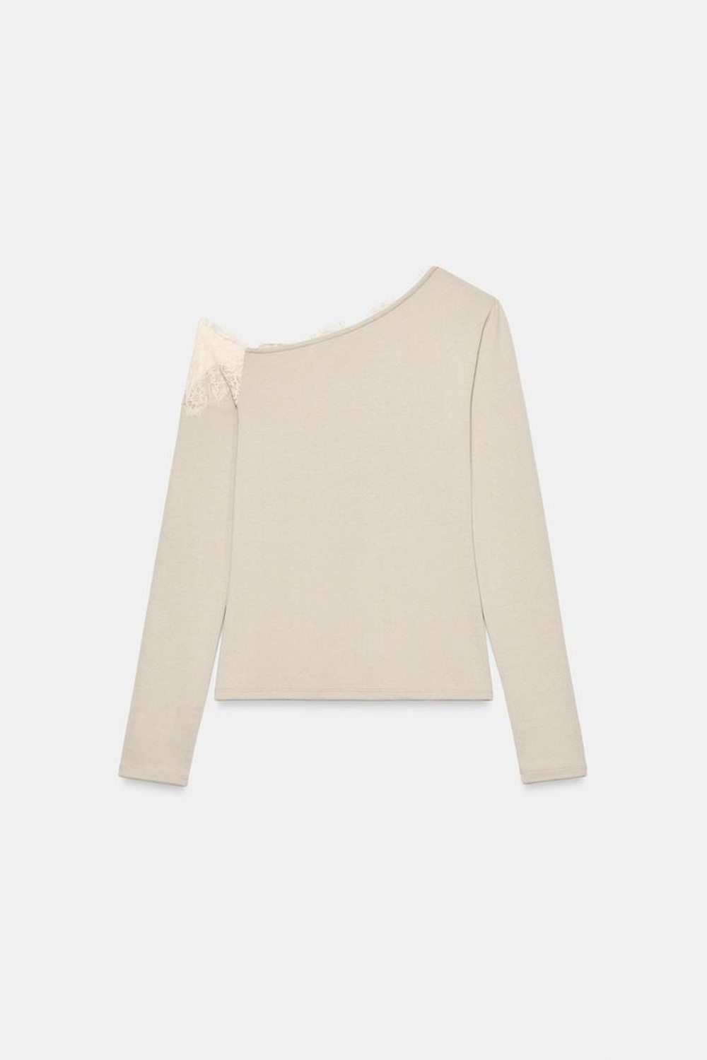 ZARA АСИММЕТРИЧНЫЙ ТОП С КРУЖЕВОМ, БЕЖЕВЫЙ