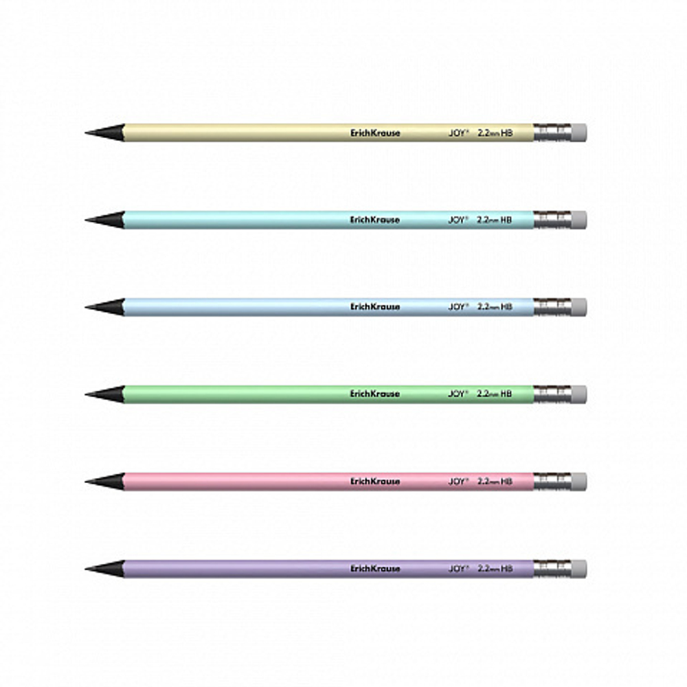 Чернографитный карандаш пластиковый ErichKrause JOY® Pastel, круглый, с ластиком, HB