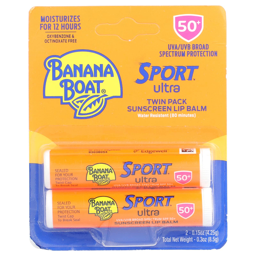Banana Boat, Sport ™ Ultra, солнцезащитный бальзам для губ, SPF 50+, 2 пакетика по 4,25 г (0,15 унции)