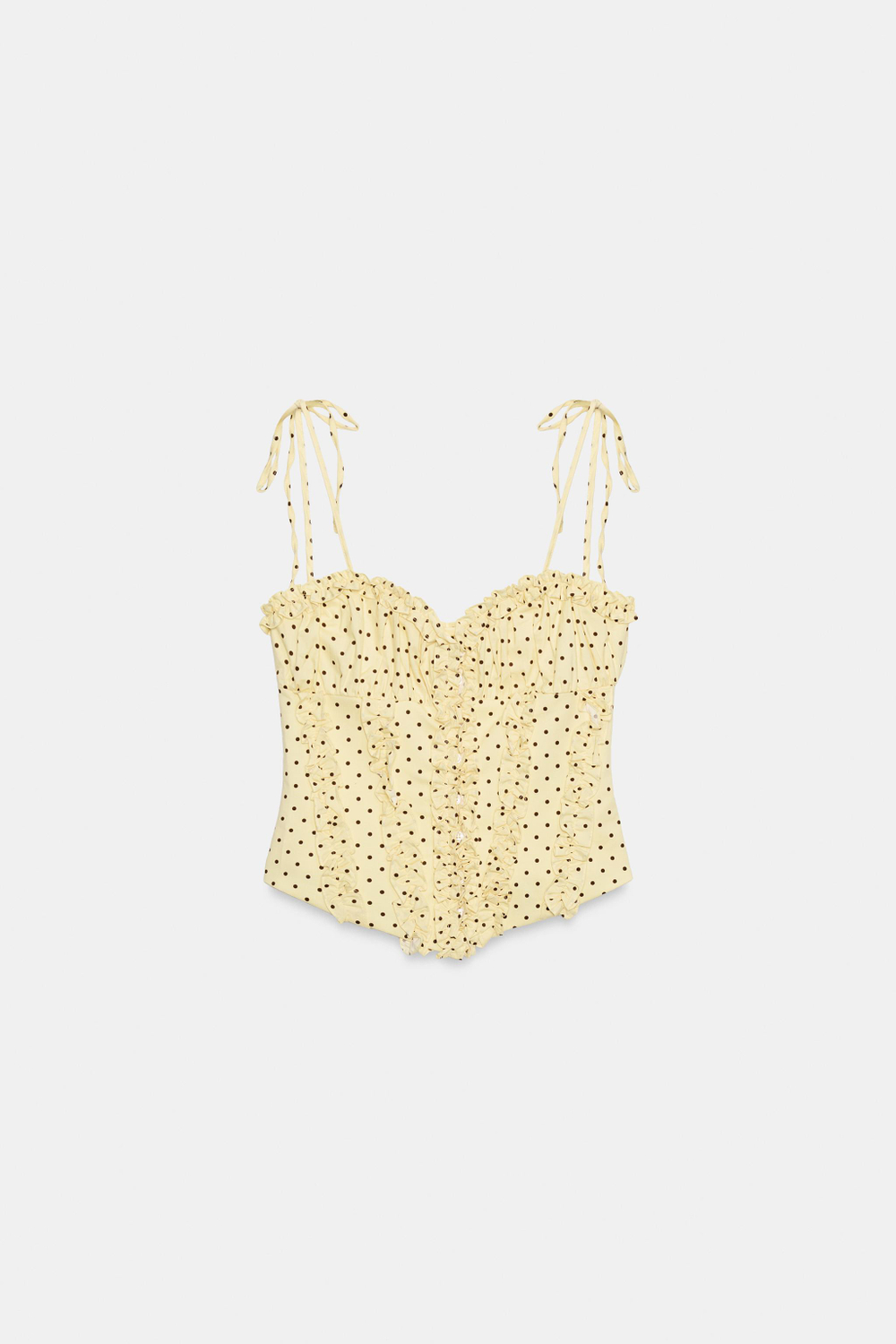 ZARA ТОП ИЗ ПОПЛИНА В ГОРОШЕК С ВОЛАНАМИ, ЖЕЛТЫЙ