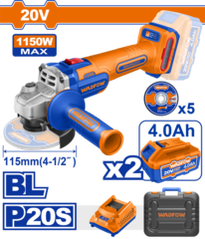 УШМ аккумуляторная 20В 115 мм, б/щ (4) WADFOW WLAPB522
