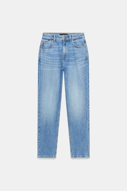ZARA ДЖИНСЫ Z1975 MOM FIT С ВЫСОКОЙ ПОСАДКОЙ, ВЫЦВЕТШИЙ СИНИЙ