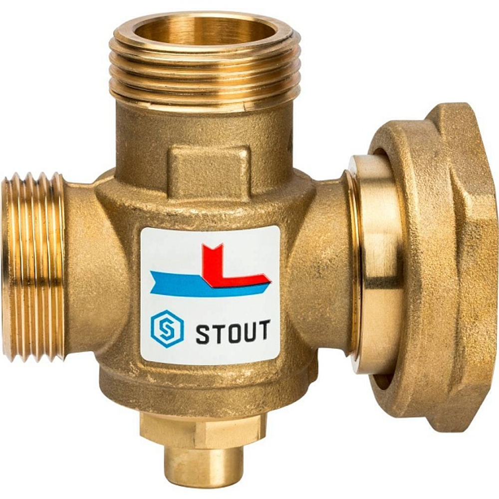 Клапан термостатический смесительный STOUT - 1" x 1" x 1"1/2 (НР/НР/ВР, 60°C)