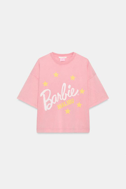ZARA ФУТБОЛКА С ЭФФЕКТОМ ПОТЕРТОСТИ BARBIE®, РОЗОВЫЙ