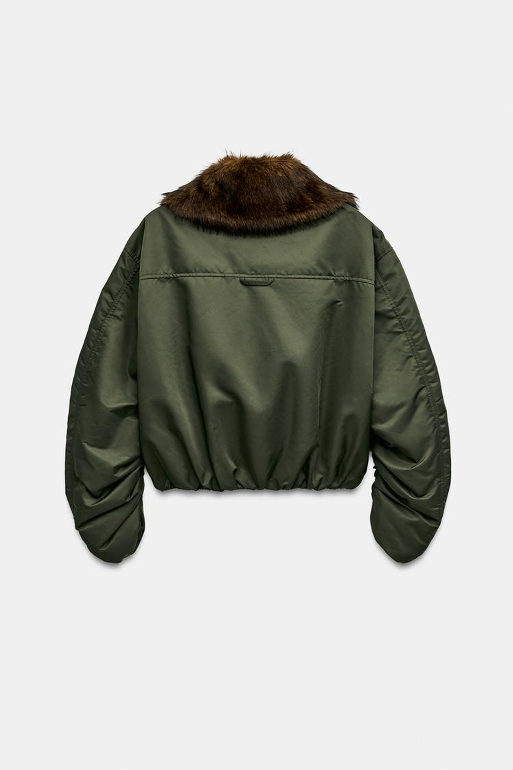 ZARA НЕЙЛОНОВЫЙ БОМБЕР С МЕХОВЫМ ВОРОТНИКОМ — ZW COLLECTION, МЯГКИЙ ЗЕЛЕНЫЙ