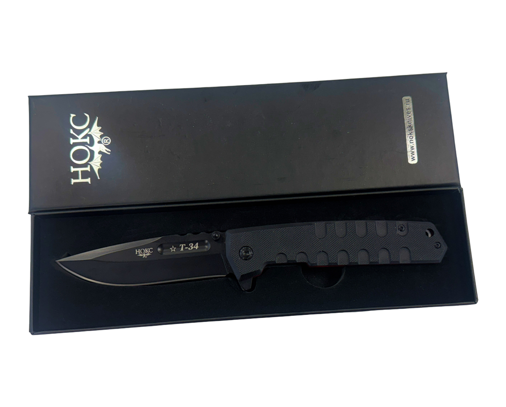 Карманный складной нож Т-34, AUS8 black matt titanium, 323-487401